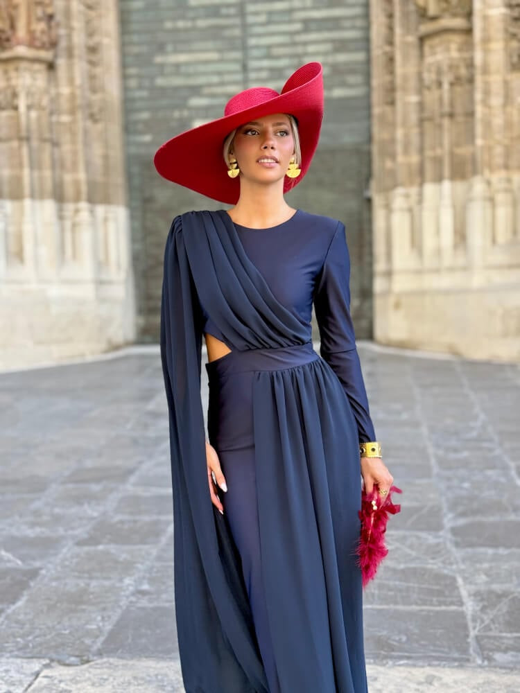 Dramatic Navy Draped Dress with Bold Accessories Dramatic Navy Draped Dress with Bold Accessories — 18th Birthday Outfits 2027