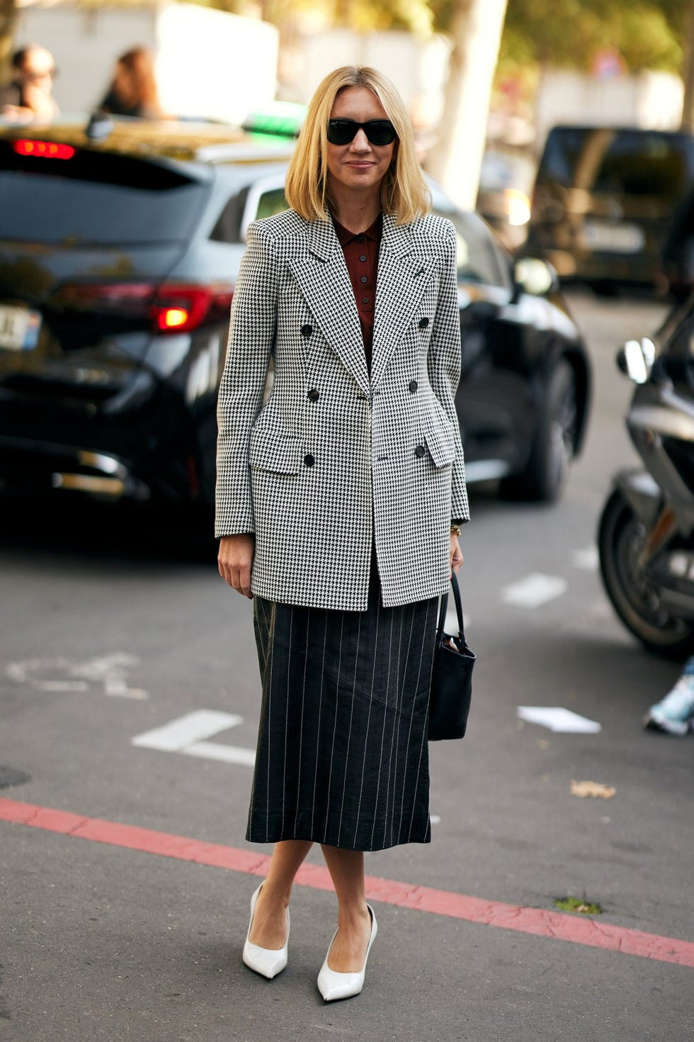 Houndstooth Blazer Power Pairing: Pencil Skirt and Collared Shirt Houndstooth Blazer Power Pairing: Pencil Skirt and Collared Shirt — Plaid Outfits 2027