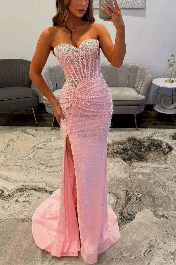 Prom Evening Event Black Strapless Sequined Corset Dress with Dramatic High Slit Skirt Prom Evening Event Black Strapless Sequined Corset Dress with Dramatic High Slit Skirt — Corset Prom Dresses 2027