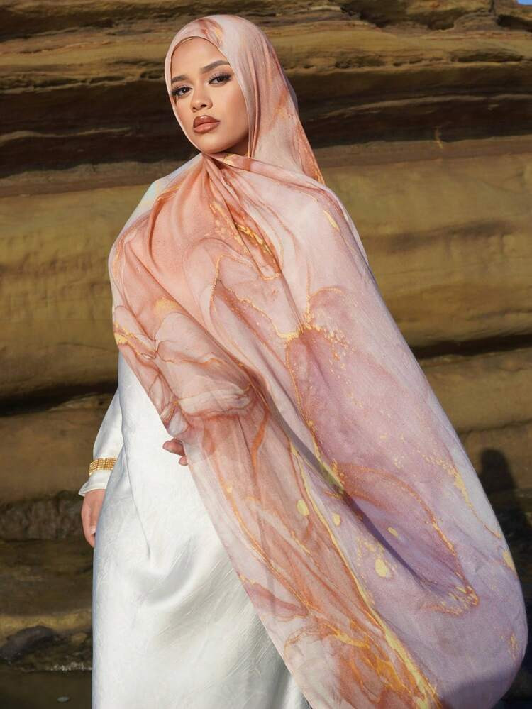 White Dress with Abstract Print Hijab White Dress with Abstract Print Hijab — Hijab Outfits 2027