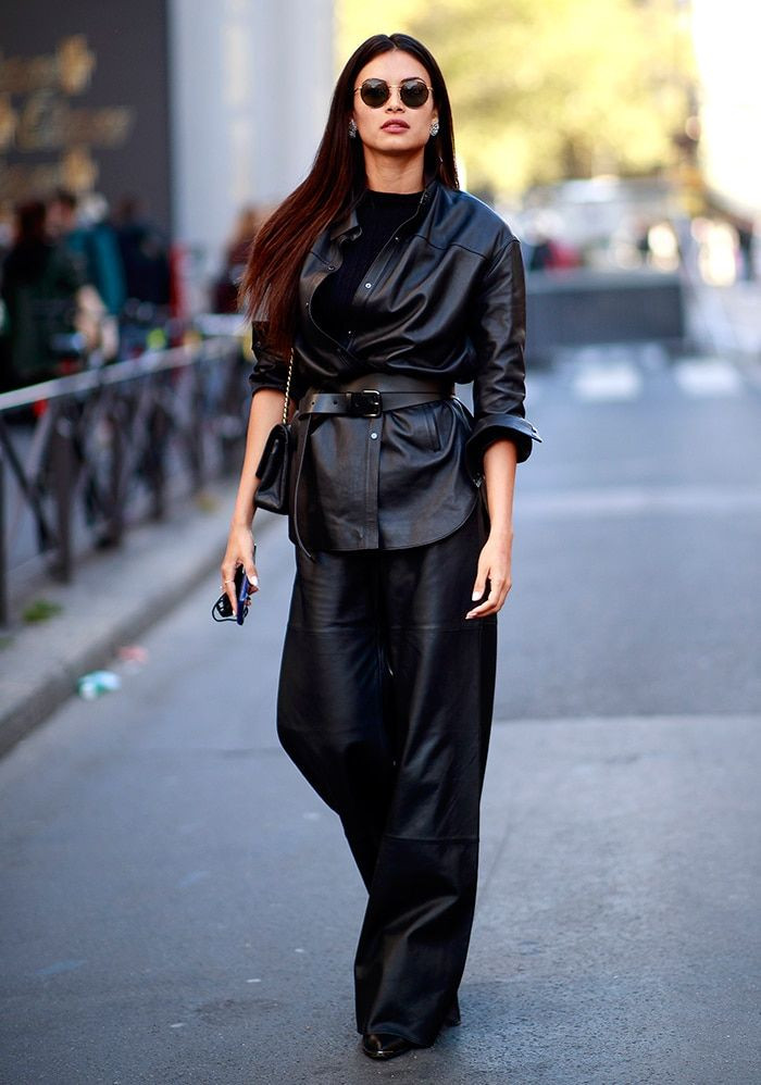 All-Black Ensemble: Leather Shirt and Wide-Leg Trousers All-Black Ensemble: Leather Shirt and Wide-Leg Trousers — Wide Leg Pants Outfits 2027