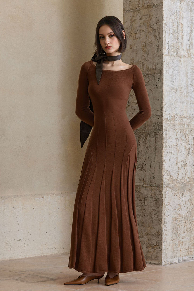 Elegant Chocolate Brown Knitted Maxi Dress Elegant Chocolate Brown Knitted Maxi Dress — Chocolate Brown Outfits 2027