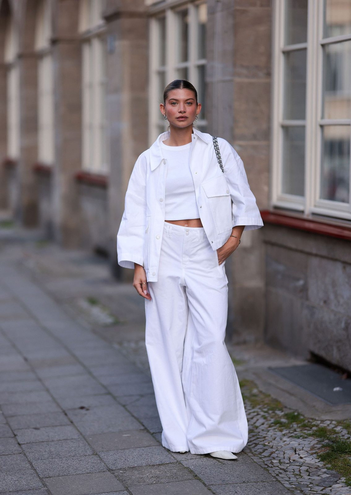 Monochrome Statement: White Wide-Leg Jeans with Cropped Set Monochrome Statement: White Wide-Leg Jeans with Cropped Set — White Jeans Outfits 2027