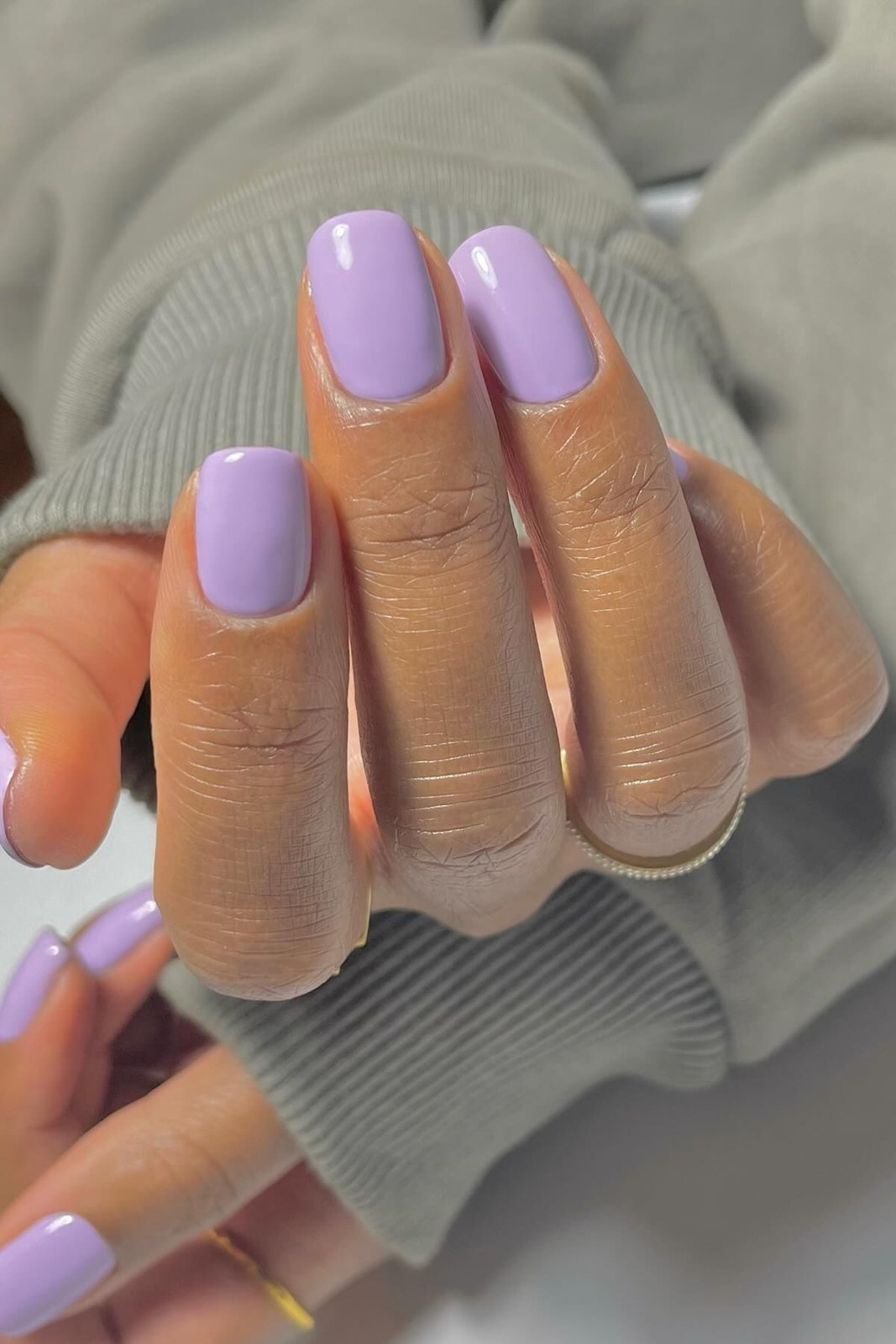 Solid Glossy Lavender Short Oval Nails Solid Glossy Lavender Short Oval Nails — Spring Nail Colors 2027