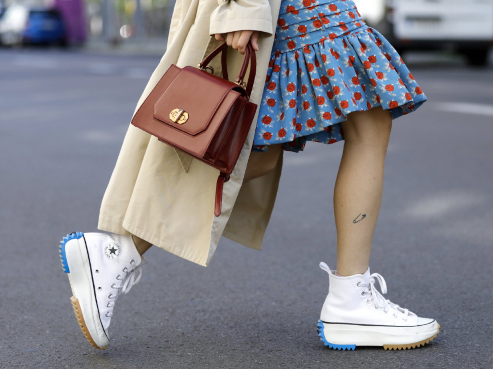 Platform Sneakers with Floral Skirt and Trench Coat Platform Sneakers with Floral Skirt and Trench Coat — Spring Outfits 2027 with Sneakers