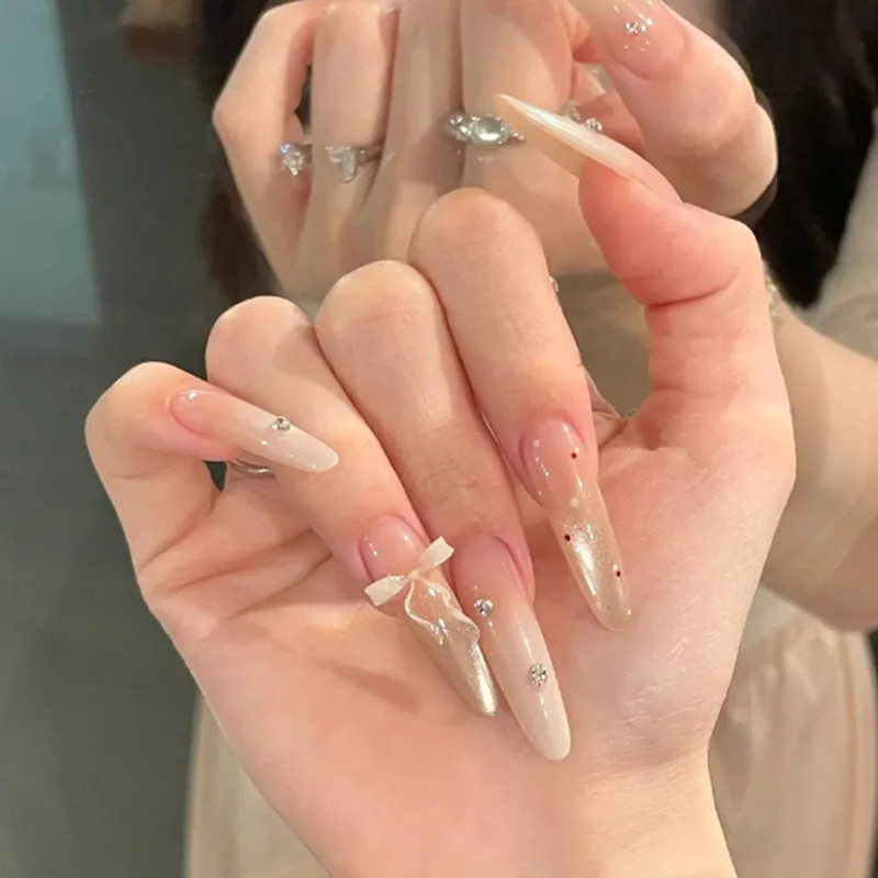 Extra Long Coffin Gradient with Florals — Prom Press On Nails 2027