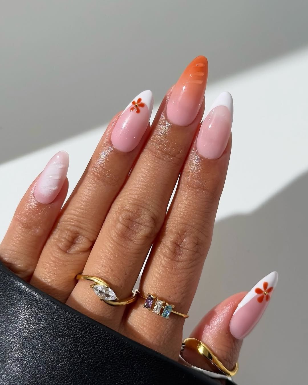 Ombre Floral Accent Almond Nails Ombre Floral Accent Almond Nails — Summer French Tip Nails 2027