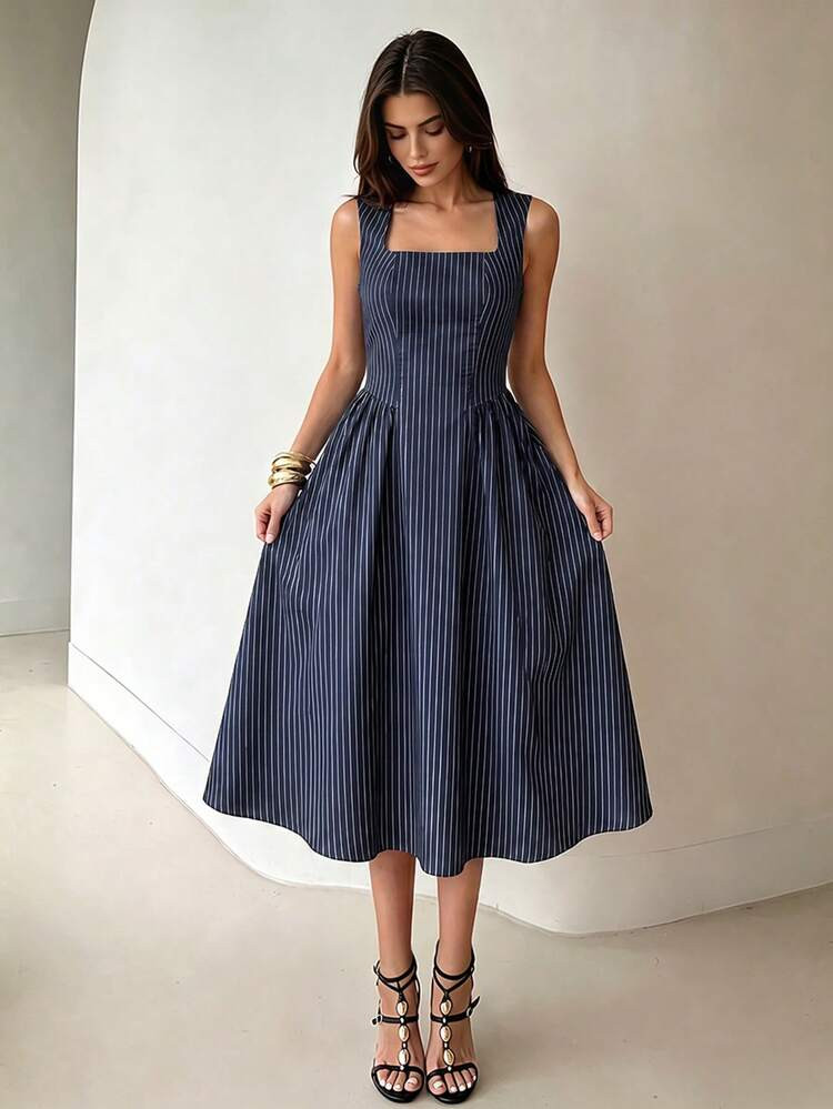 Navy Pinstripe Fit-and-Flare Midi Dress for a Polished Brunch Navy Pinstripe Fit-and-Flare Midi Dress for a Polished Brunch — Cute Brunch Dress 2027