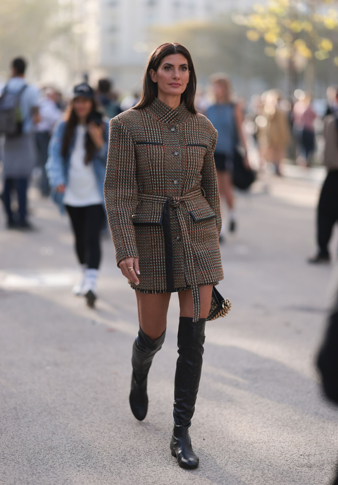 Tweed Jacket Dress with Black Knee-High Boots Tweed Jacket Dress with Black Knee-High Boots — Knee High Boots Outfits 2027