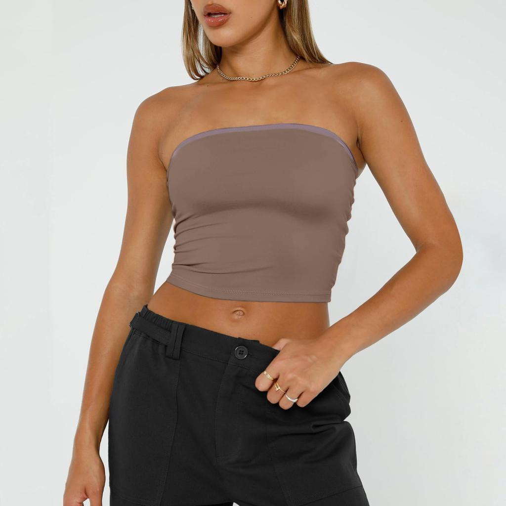 Brown Cropped Tube Top with Black Cargo Pants Brown Cropped Tube Top with Black Cargo Pants — Tube Top Outfits 2027