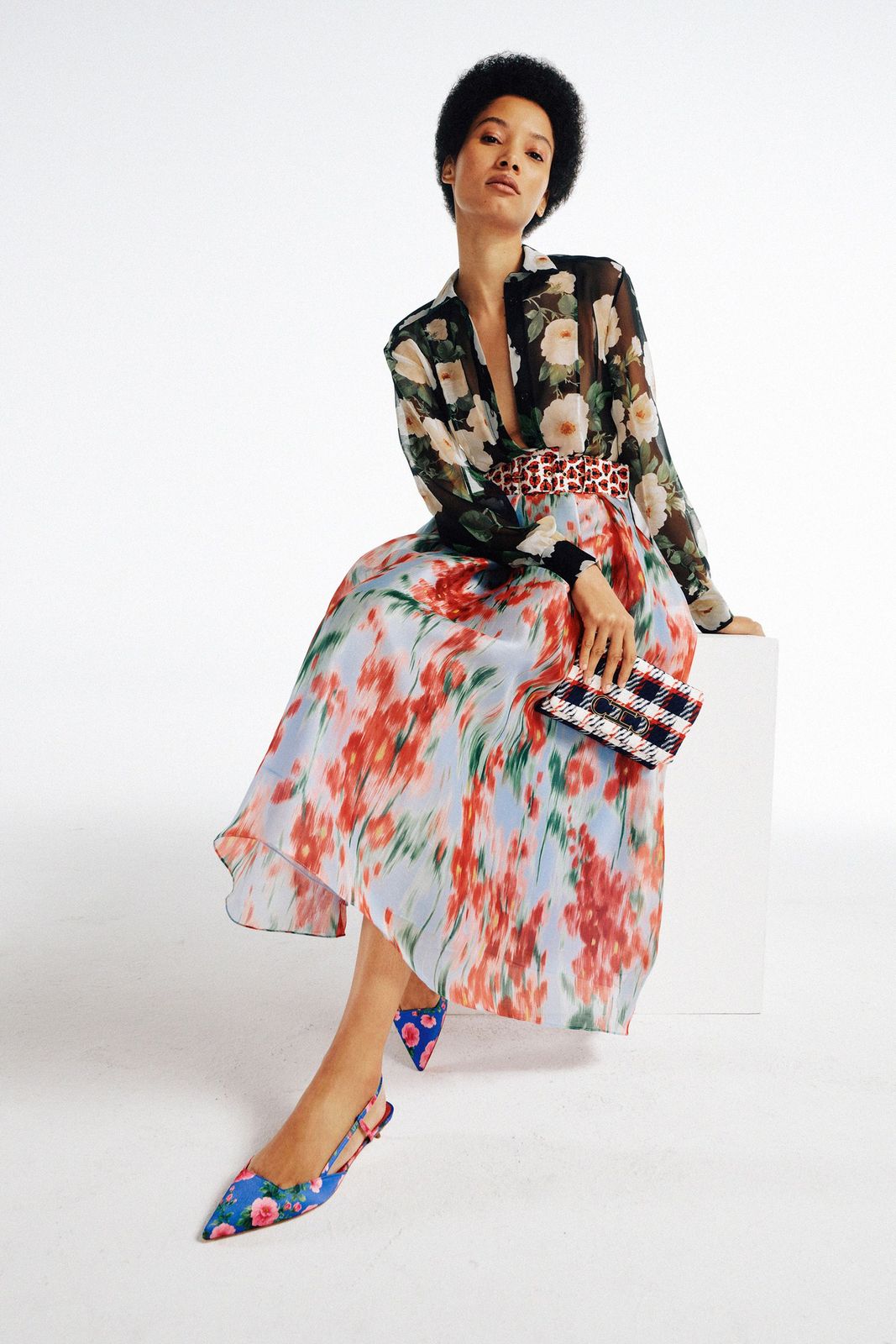 Floral Print Blouse and Midi Skirt Set with Printed Flats Floral Print Blouse and Midi Skirt Set with Printed Flats — Wedding Guest Outfits 2027