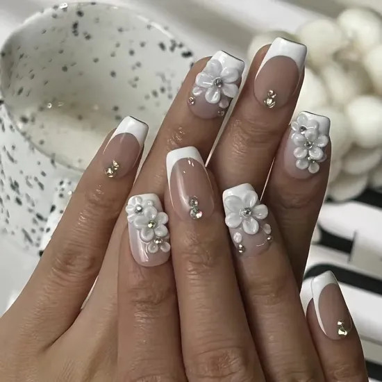 White Nude Pink Gold Visual Idea White Nude Pink Gold Visual Idea — Floral Acrylic Nails 2027