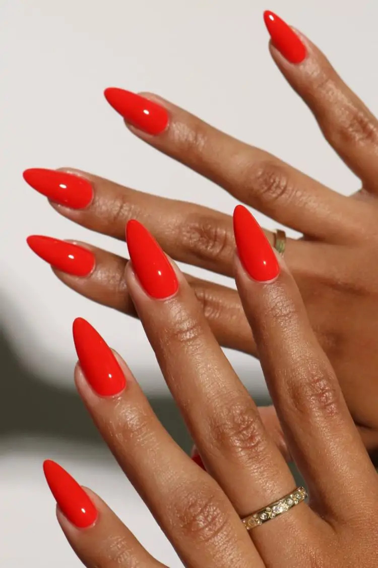 Vibrant True Red Long Stiletto Nails — Nail Shapes 2027