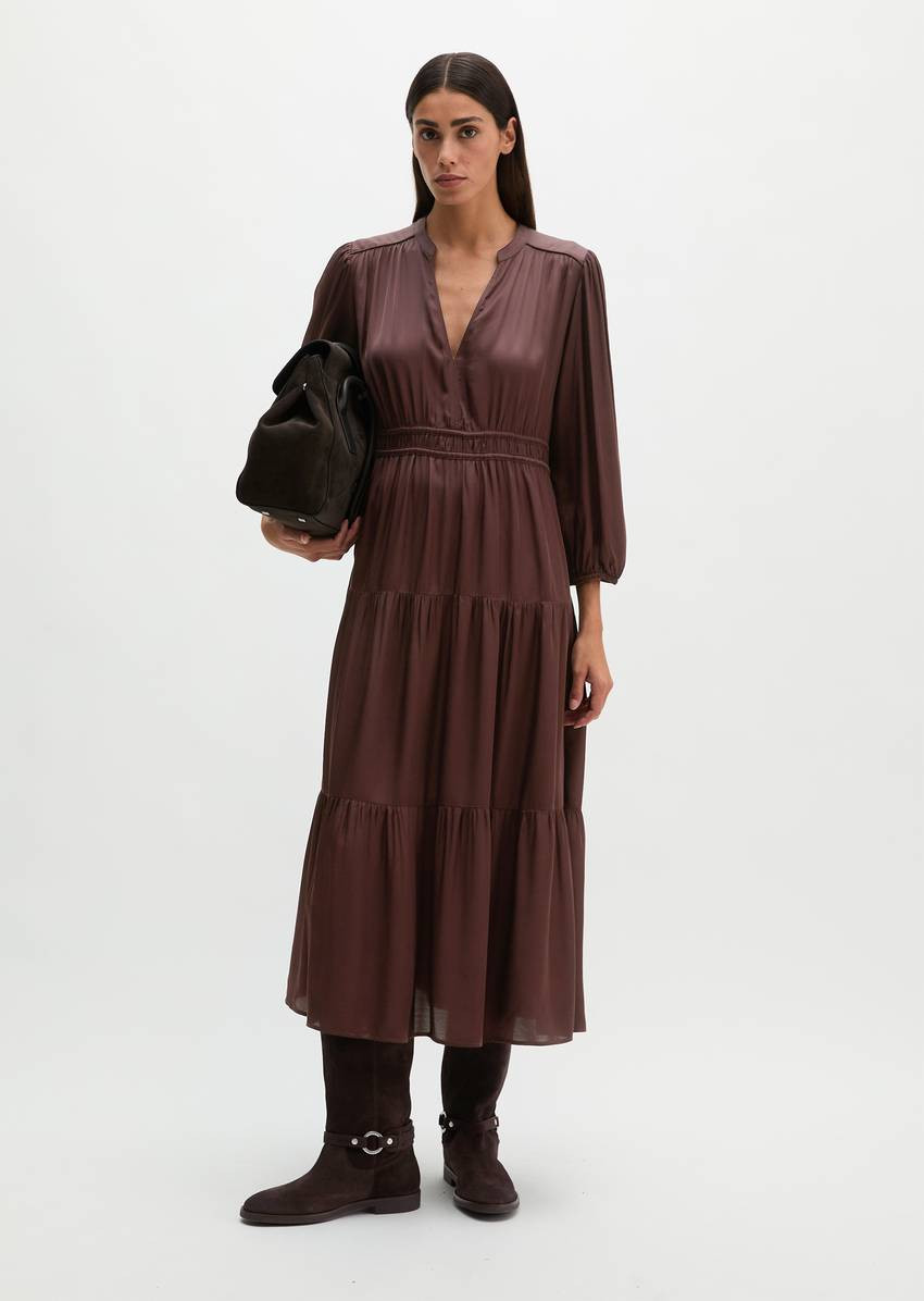 Viscose Satin Tiered Midi Dress in Earth Tones Viscose Satin Tiered Midi Dress in Earth Tones — Tiered Dresses 2027