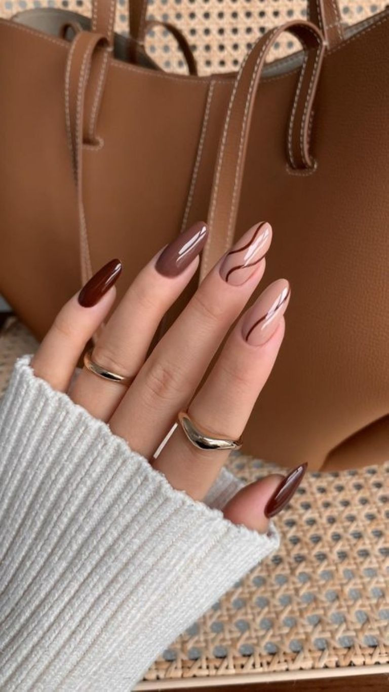 Brown Ombre and Swirl Almond Nails Brown Ombre and Swirl Almond Nails — Mom Nails 2027