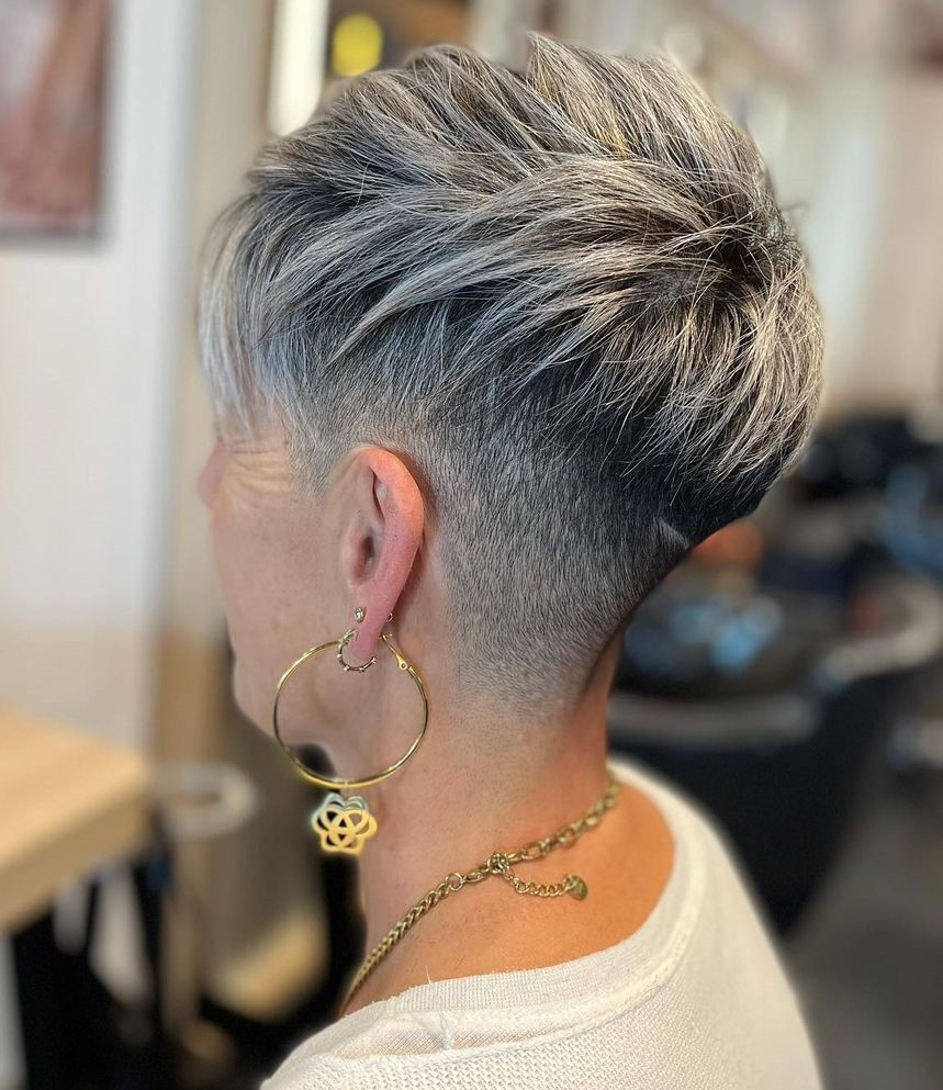 Messy Grey Blonde Highlighted Crop Messy Grey Blonde Highlighted Crop — Undercut Pixie 2027