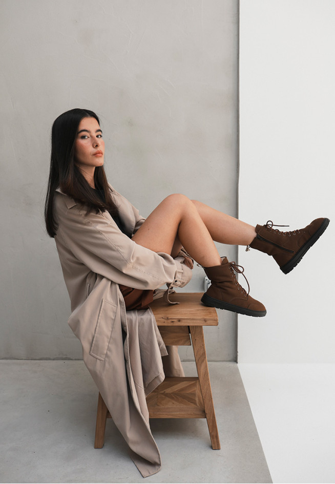 Beige Trench Coat with Suede Combat Boots Beige Trench Coat with Suede Combat Boots — Combat Boots Outfits 2027