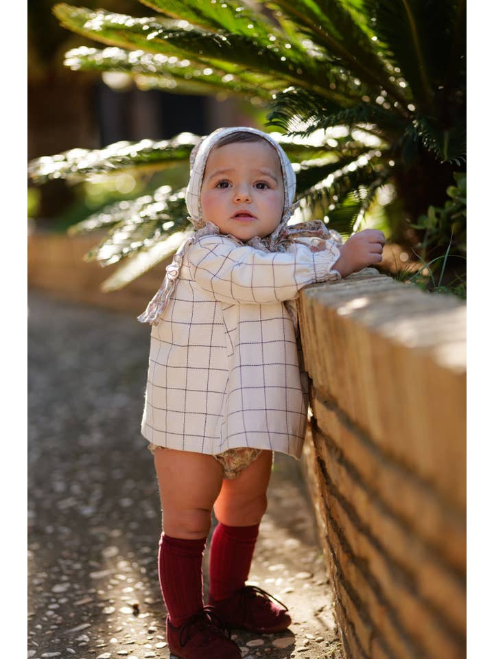 Checked Dress with Floral Underlayer and Bonnet Checked Dress with Floral Underlayer and Bonnet — Baby Outfits 2027