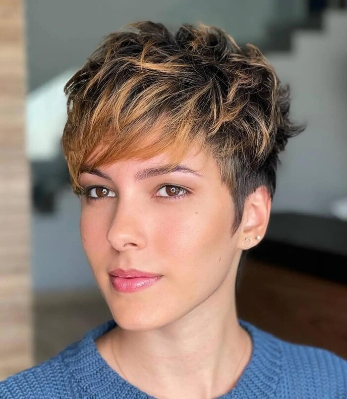 Textured Dark Blonde Pixie Bob Textured Dark Blonde Pixie Bob — Balayage Pixie 2027
