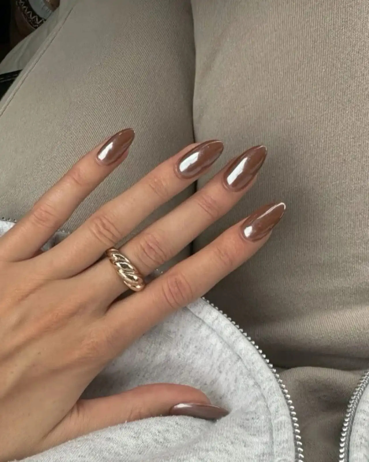 Edgy Brown Chrome French Tip Edgy Brown Chrome French Tip — Neutral Wedding Nails 2027