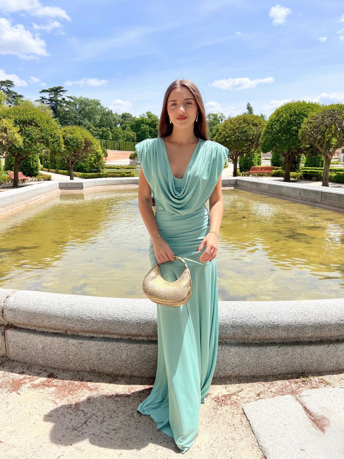 Mint Green Satin Maxi Dress with Draped Cowl Neck Mint Green Satin Maxi Dress with Draped Cowl Neck — Party Outfits 2027