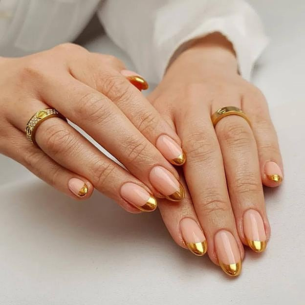 Opaque Gold French Medium Square Nails Opaque Gold French Medium Square Nails — Gold Nails 2027