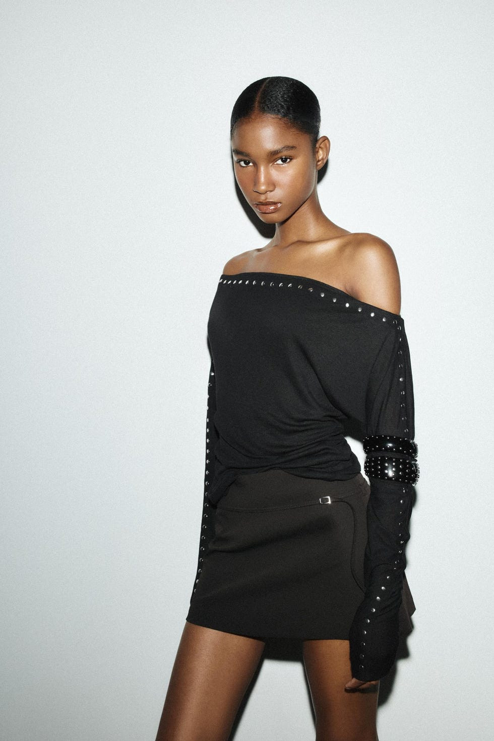 Brown Skort with Studded Off-Shoulder Top Brown Skort with Studded Off-Shoulder Top — Skort Outfits 2027