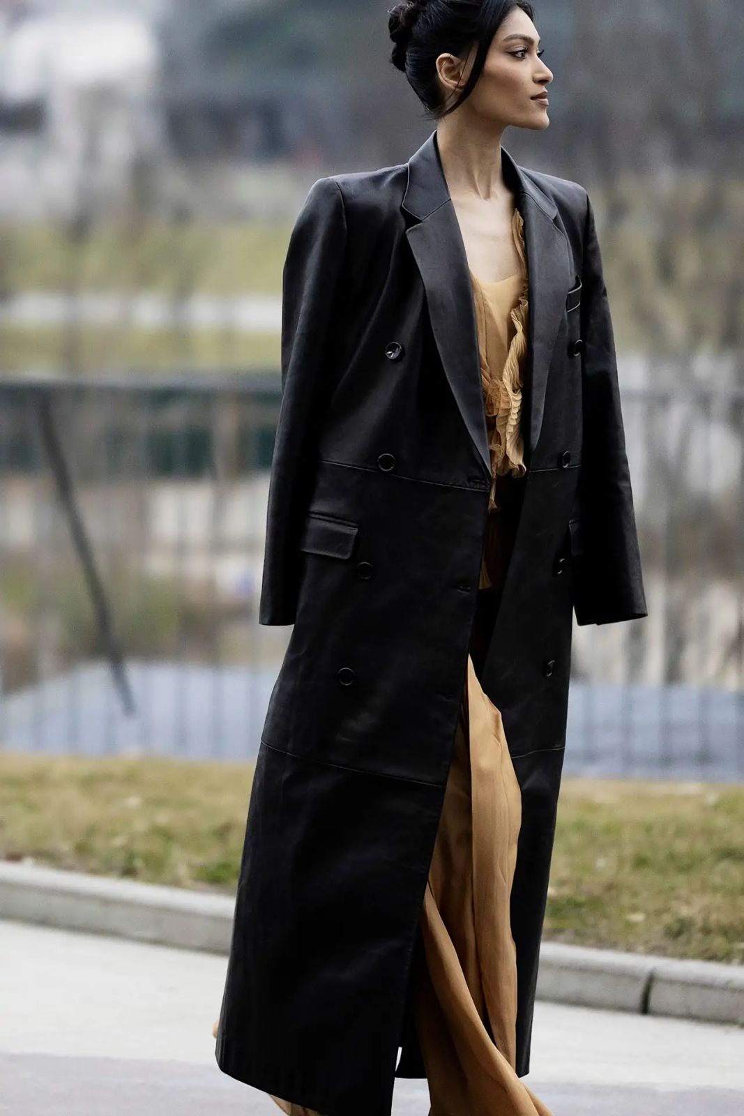 Oversized Leather Coat Over a Satin Slip Dress for a Sophisticated Birthday Oversized Leather Coat Over a Satin Slip Dress for a Sophisticated Birthday — Birthday Outfits 2027