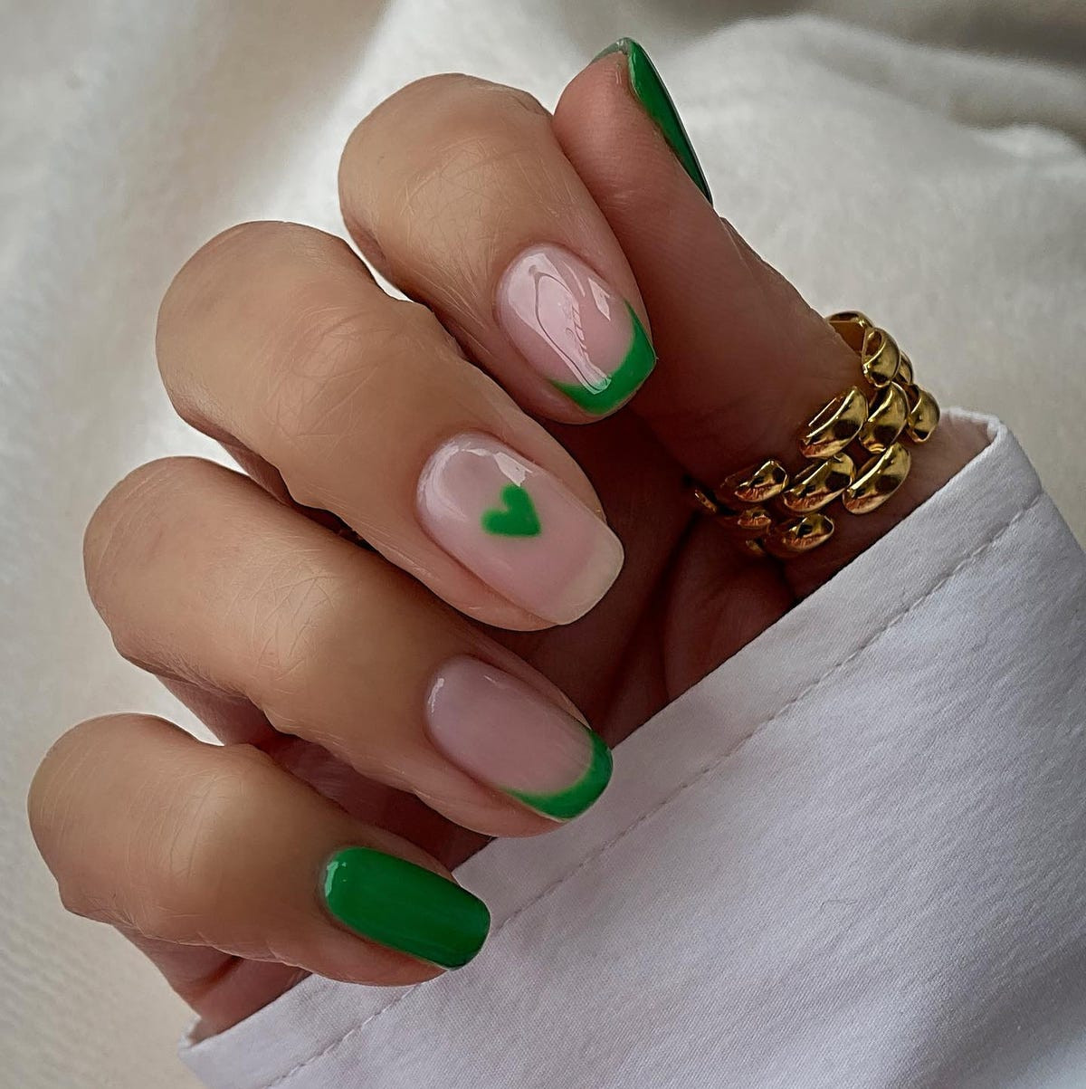 Bright Green French Tips with Heart Accent Bright Green French Tips with Heart Accent — Green Nails 2027