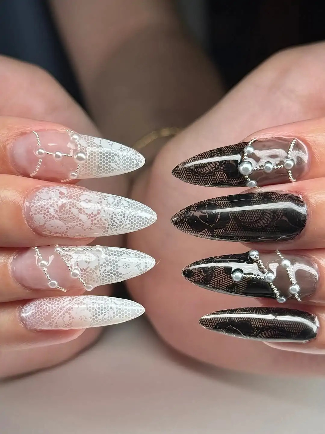 White And Black With Sheer Nude Base Visual Idea White And Black With Sheer Nude Base Visual Idea — Lace Nails 2027