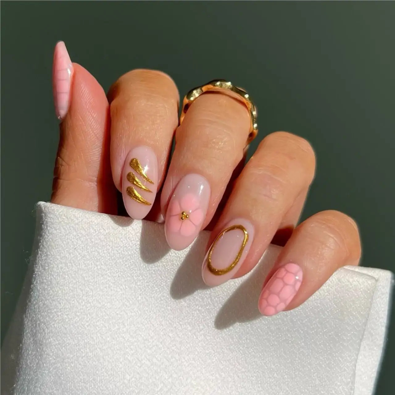 3D Gold Embellished Oval Nails — Nail Shapes 2027