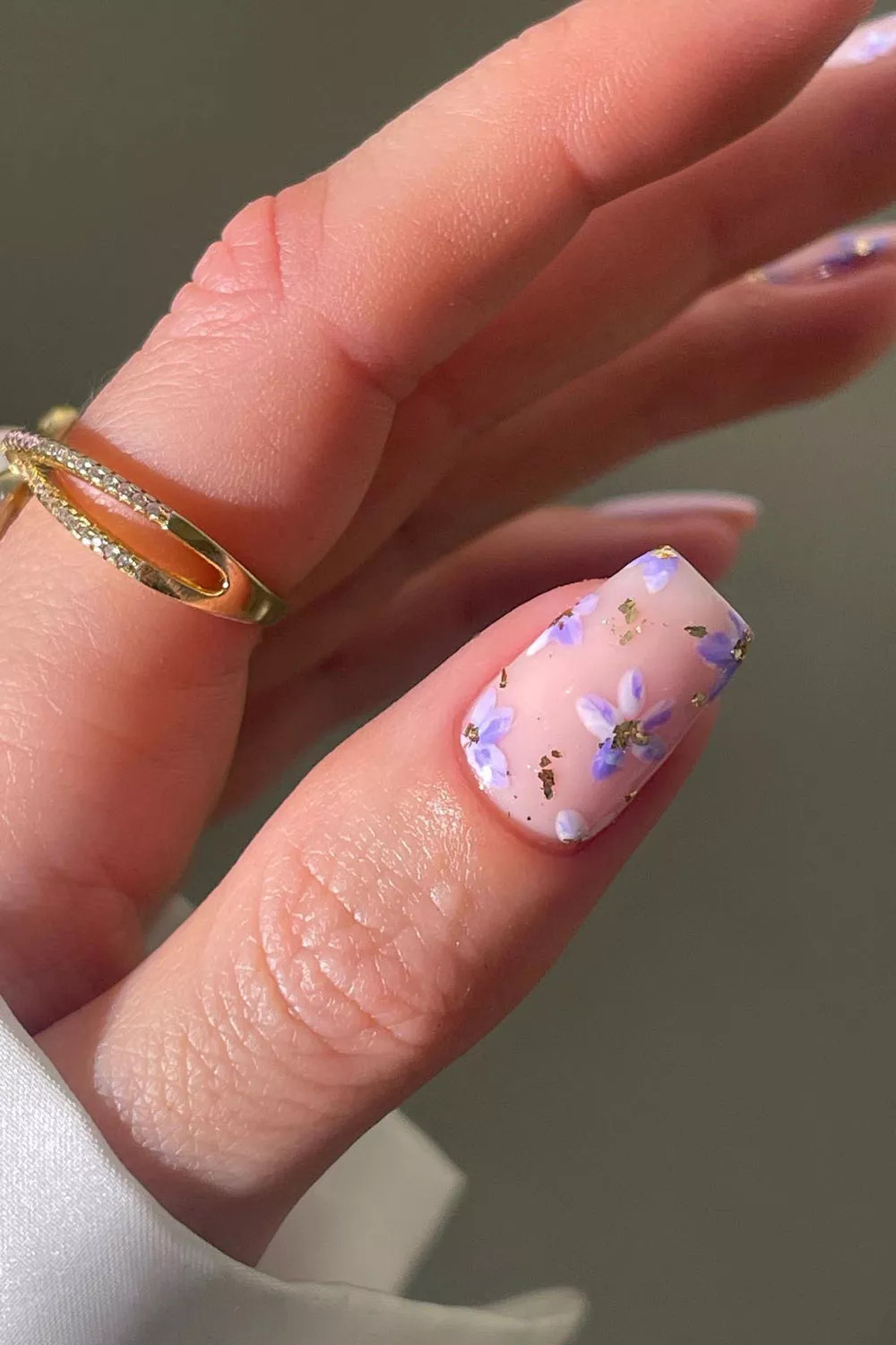 Purple Floral Gold Foil Square Nails Purple Floral Gold Foil Square Nails — Spring Floral Nails 2027