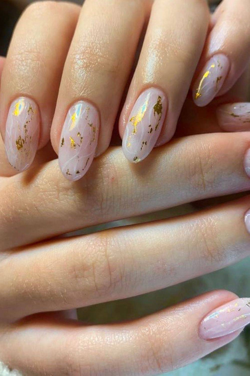 Milky Pink Marble with Gold Foil Milky Pink Marble with Gold Foil — Modest Nails 2027