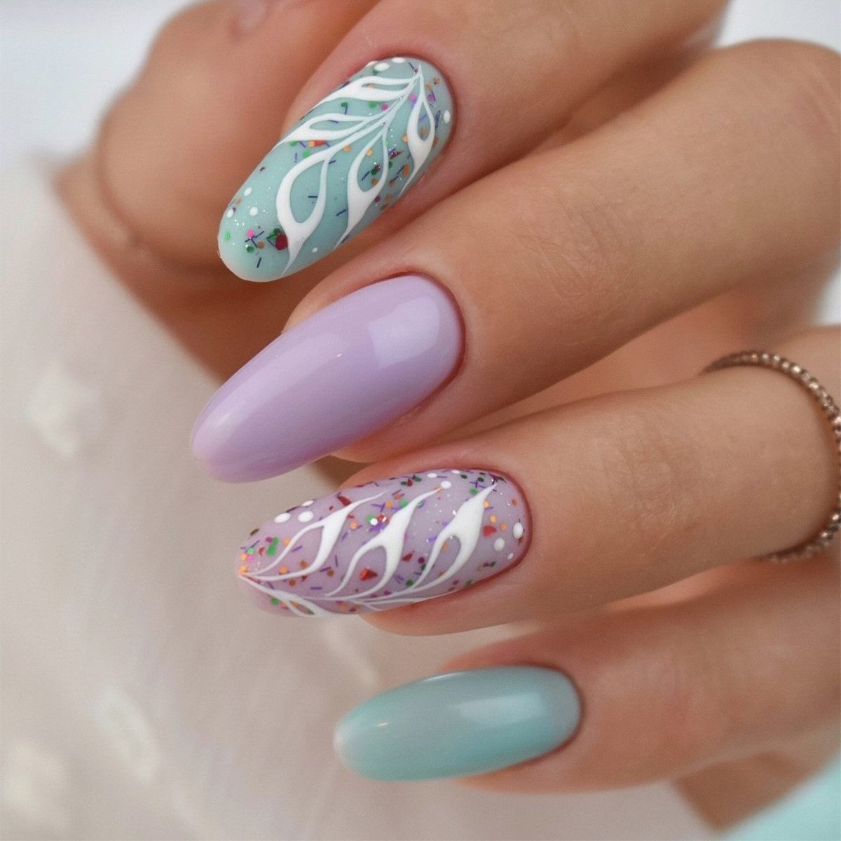 Pastel Blue Lilac Feathers With Glitter Pastel Blue Lilac Feathers With Glitter — Nails 2027 for Everyday