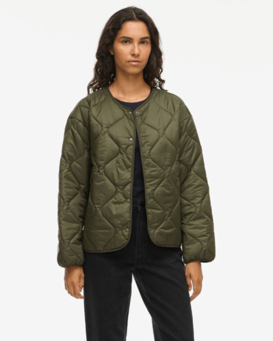 Quilted Texture: Olive Green Puffer with Denim Quilted Texture: Olive Green Puffer with Denim — Cropped Puffer Outfits 2027