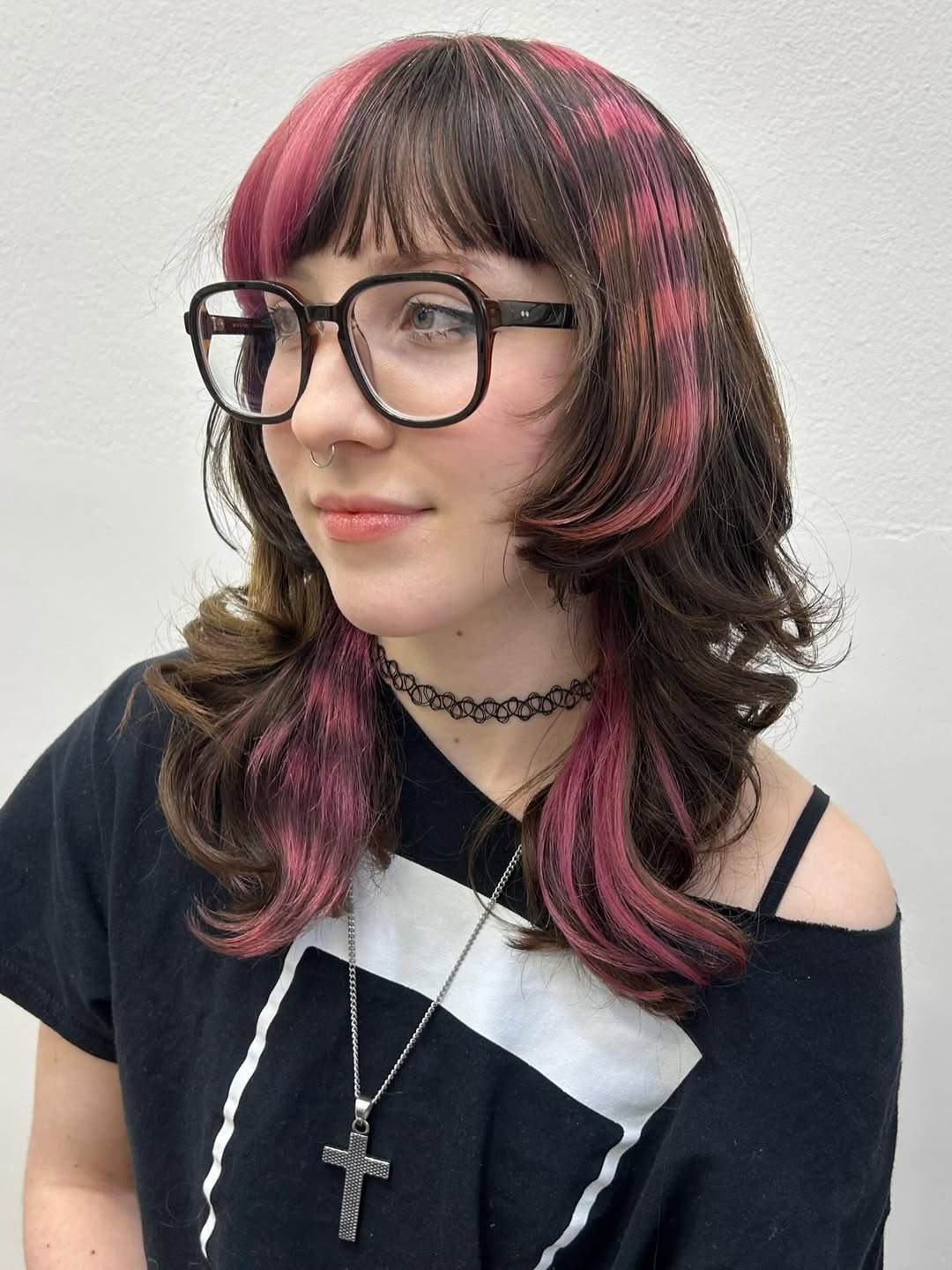 Dark Brown With Pink and Red Streaks — Y2K Hair Color 2027