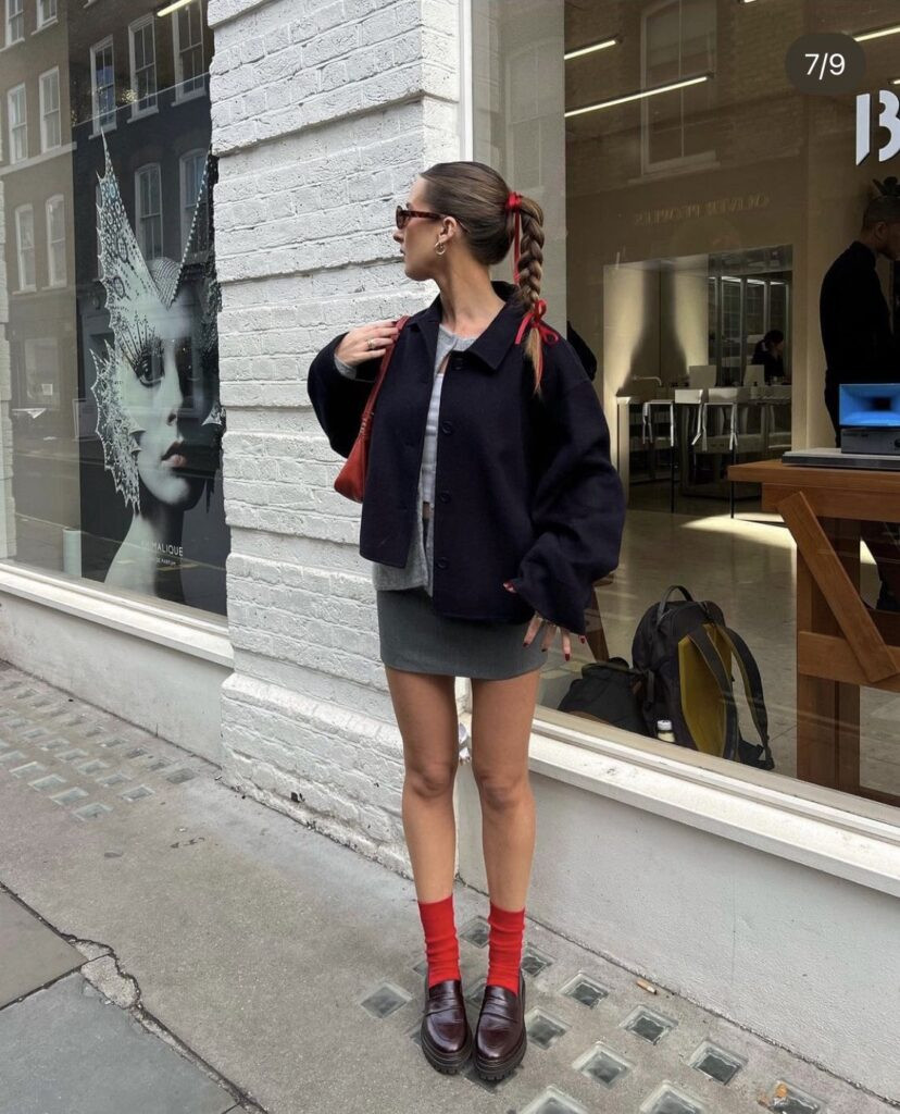 Bold Contrast: Red Socks, Mini Skirt, and Chunky Loafers — Chunky Loafers Outfits 2027