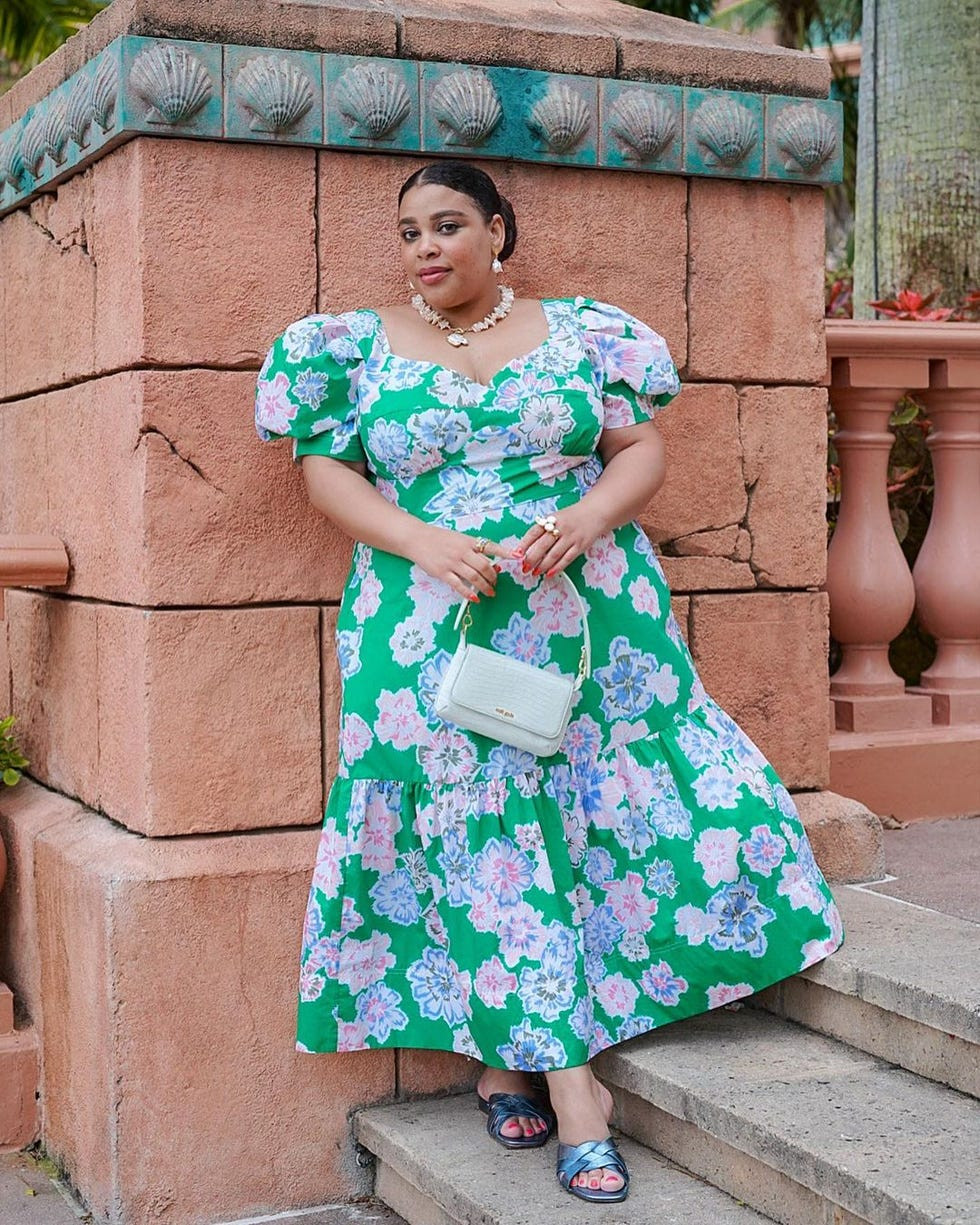 Green Floral Tiered Midi Dress with Puff Sleeves Green Floral Tiered Midi Dress with Puff Sleeves — Easter Church Outfits 2027