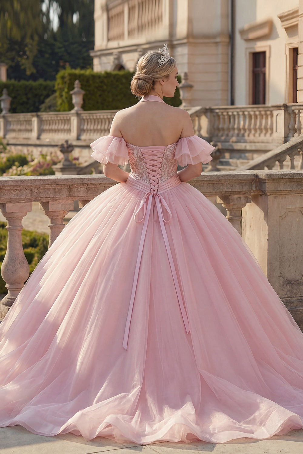 Soft Pink Ball Gown with Corset Back and Ruffles Soft Pink Ball Gown with Corset Back and Ruffles — Sweet 16 Dresses 2027