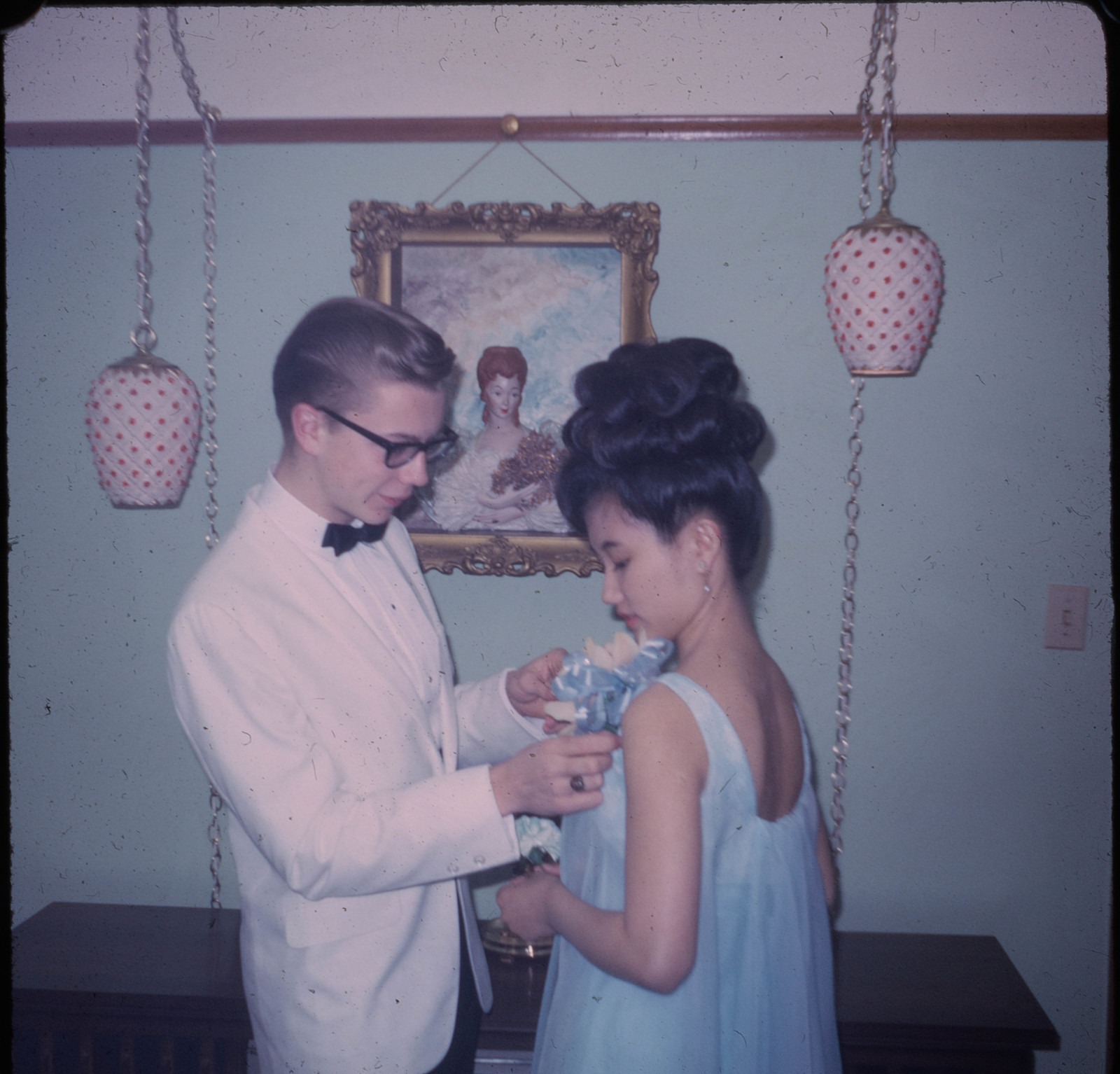 Classic White Tuxedo and Light Blue Dress for a Prom Moment Classic White Tuxedo and Light Blue Dress for a Prom Moment — Prom Couple Outfits 2027