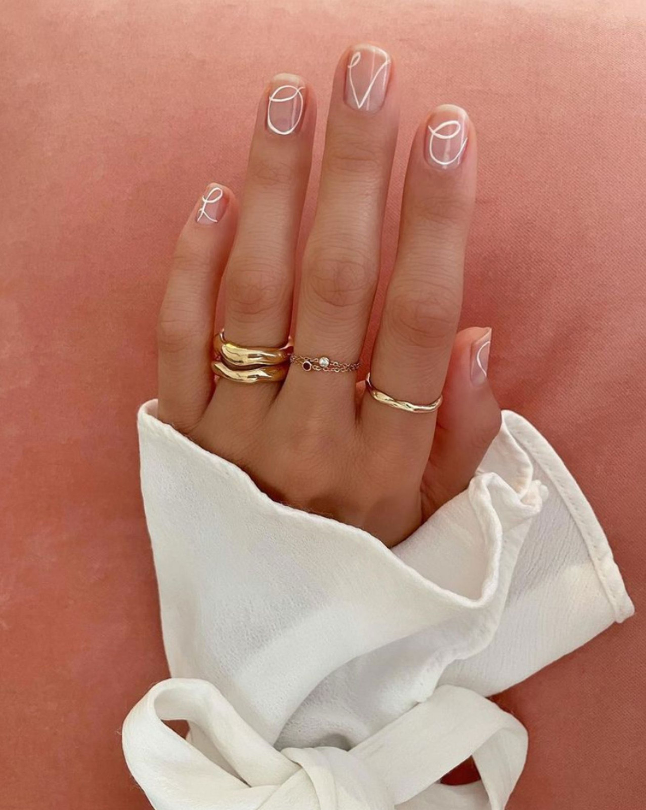 Modern Abstract White Lines on Nude Modern Abstract White Lines on Nude — Neutral Wedding Nails 2027