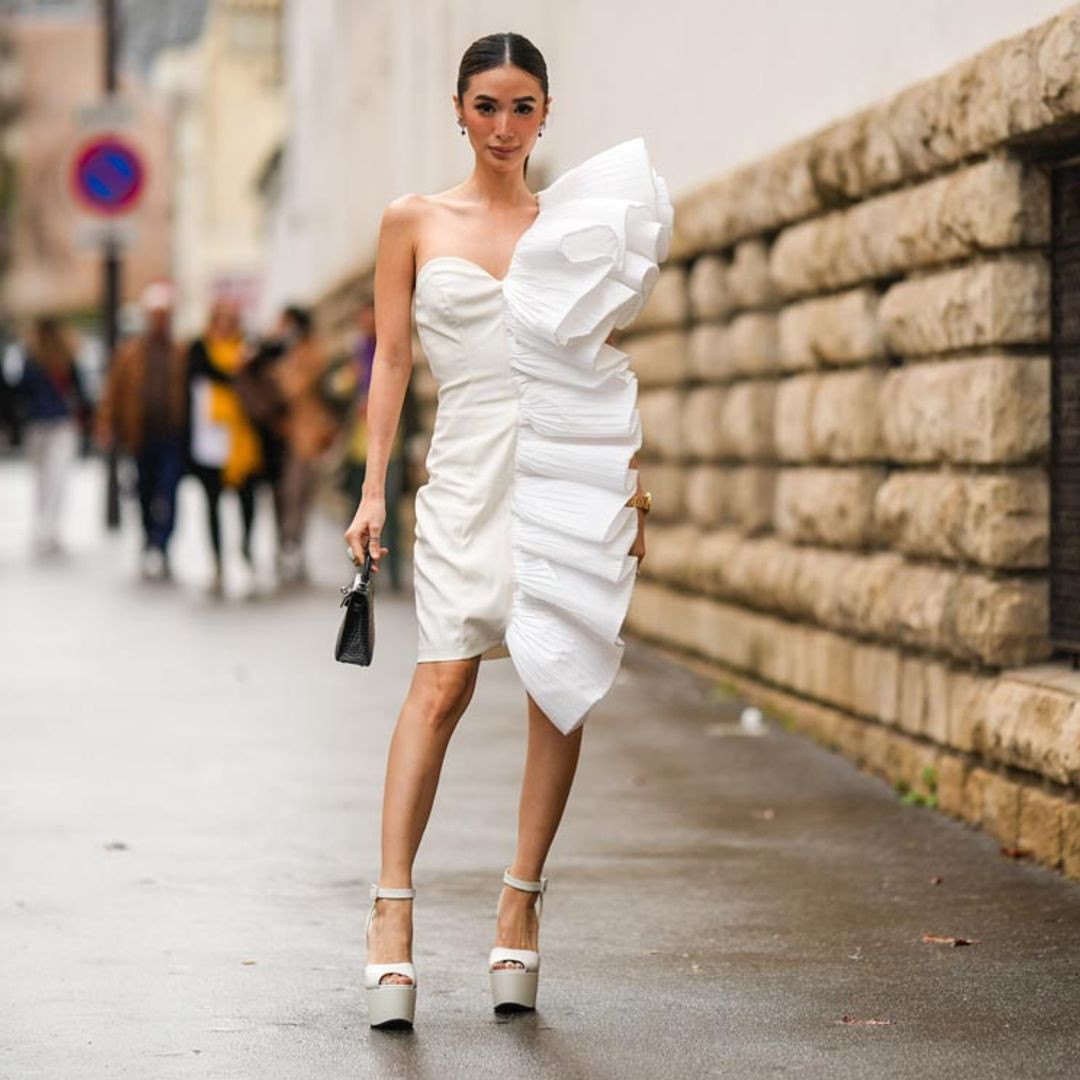 White One-Shoulder Mini Dress with Oversized Ruffle — Mini Dresses 2027