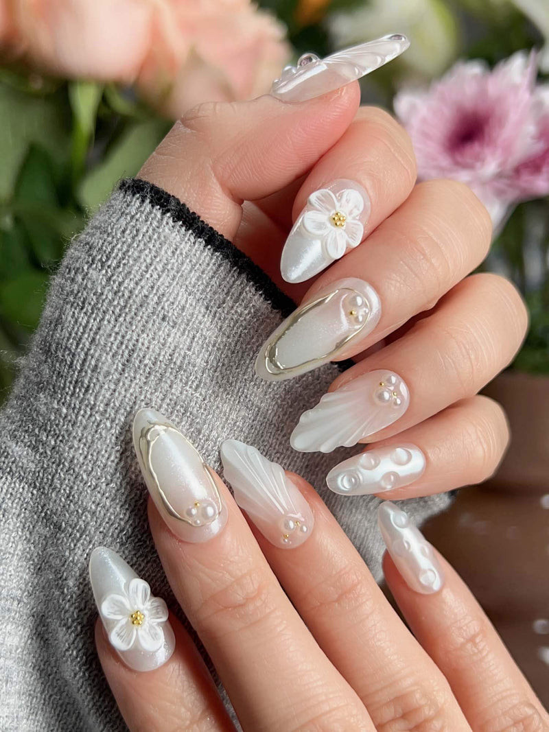 3D White Floral Stiletto Nails 3D White Floral Stiletto Nails — Bridesmaid Nails 2027