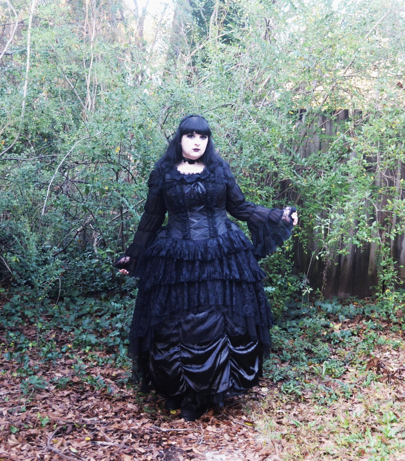 Dramatic Silhouette: Long Bell-Sleeve Dress with Voluminous Ruffled Skirt Dramatic Silhouette: Long Bell-Sleeve Dress with Voluminous Ruffled Skirt — Gothic Romantic Outfits 2027