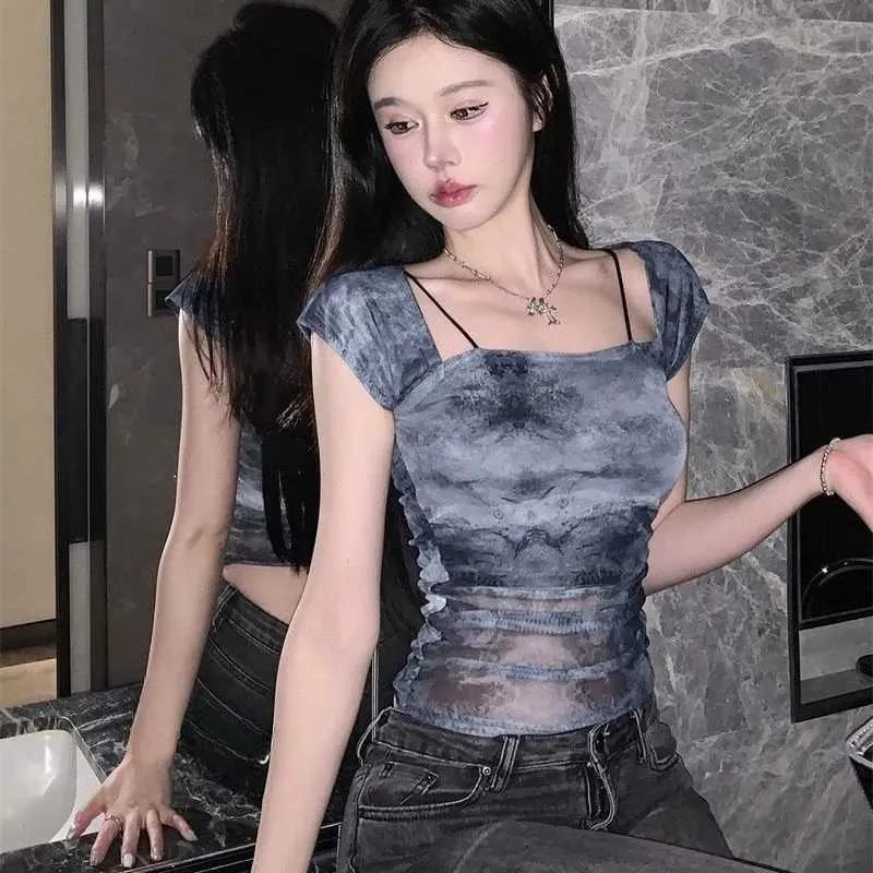 Tie-Dye Mesh Top With Skinny Jeans — Mesh Top Outfits 2027