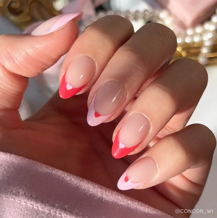 Dual-Color French Hearts Almonds Dual-Color French Hearts Almonds — Almond Press On Nails 2027