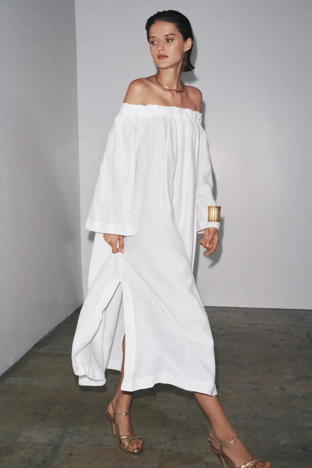 White Oversized Off-the-Shoulder Linen Dress White Oversized Off-the-Shoulder Linen Dress — Off the Shoulder Dresses 2027