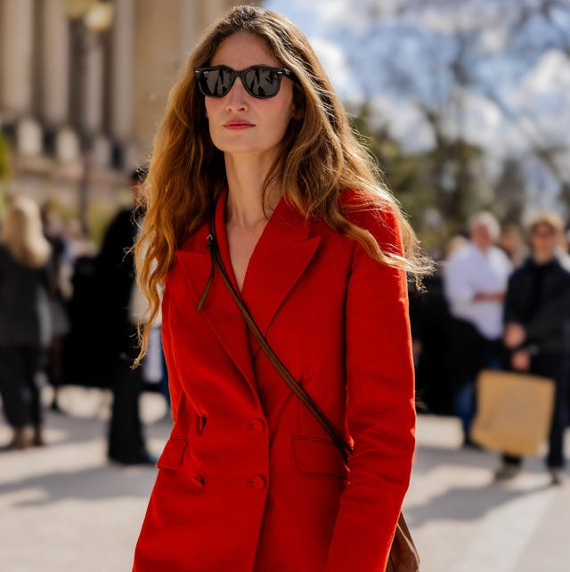 Vibrant Red Textured Double-Breasted Blazer — Fitted Blazer Outfits 2027