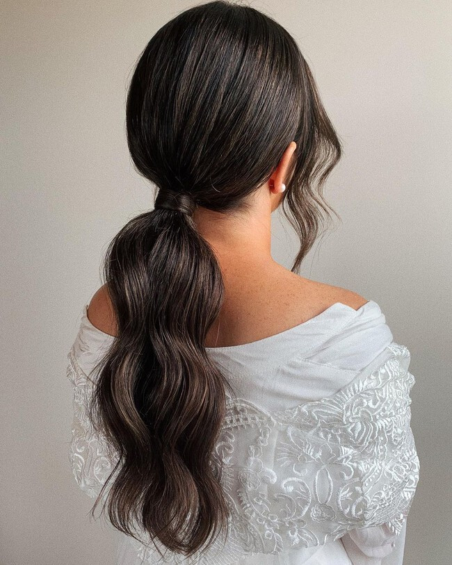 Sleek Dark Brown Low Ponytail — Bridesmaid Hairstyles 2027