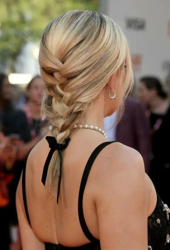 Ash Blonde Braid with Velvet Ribbon Ash Blonde Braid with Velvet Ribbon — French Braid 2027